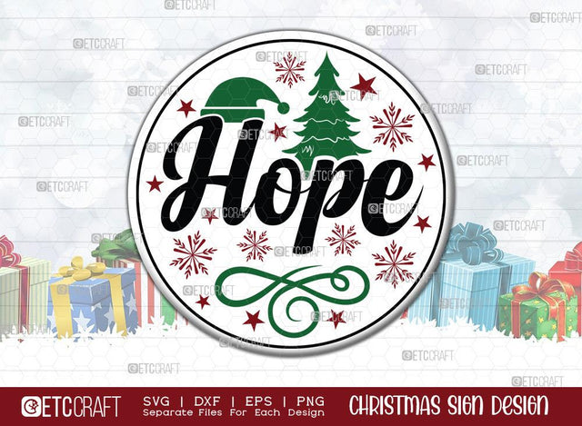 Hope Christmas Sign SVG Cut File | Hope Sign Svg | Porch Sign Svg | Round Wood Sign Svg | Christmas Door Sign | Farmhouse Sign Svg | Christmas Sign Svg | Christmas Wood Sign Design SVG ETC Craft 