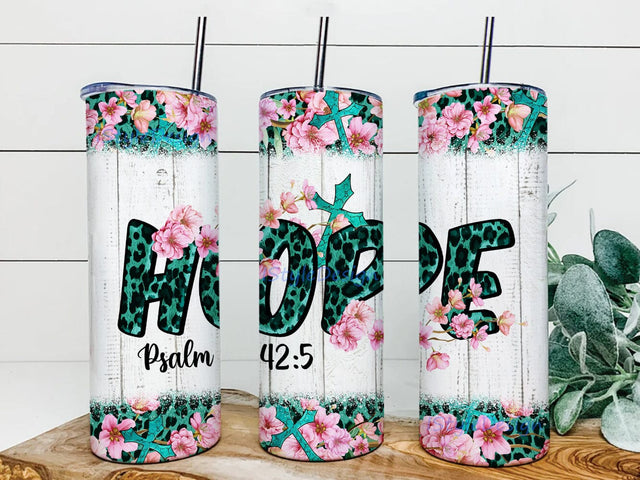 Hope Psalm 42:5 20oz Skinny Tumbler, Hope Turquoise Leopard Tumbler Png, Western Christian Tumbler Design, Hope Flower Tumbler Wrap, Instant Download Sublimation iStyleDesign 