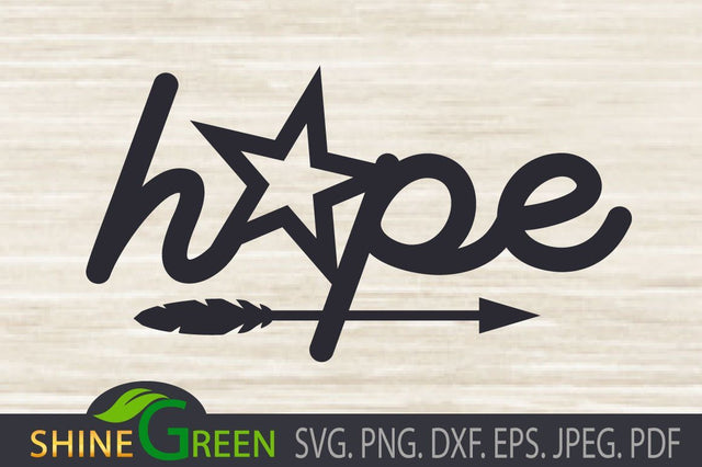Hope SVG with Star and Feather Arrow for Christmas, DXF PNG SVG Shine Green Art 