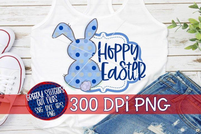 Hoppy Easter PNG for Sublimation-Blue Bunny PNG Sublimation Greedy Stitches 