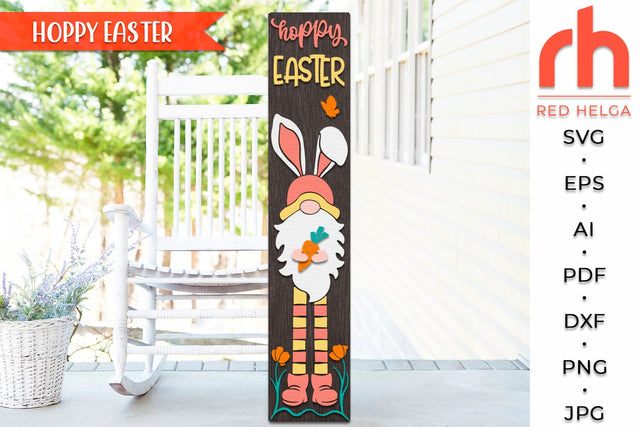 Hoppy Easter SVG, Porch Board Cut File, Gnome Sign DXF SVG RedHelgaArt 