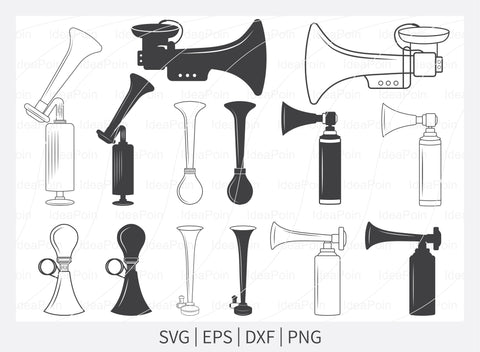 Horn Svg, Horns silhouette, Air Horn svg, Bicycle air horn, GAS Horn Svg, PRO Horn Speaker svg, Trumpet Horn svg, Trumpet Car Air Horn, Svg SVG Dinvect 