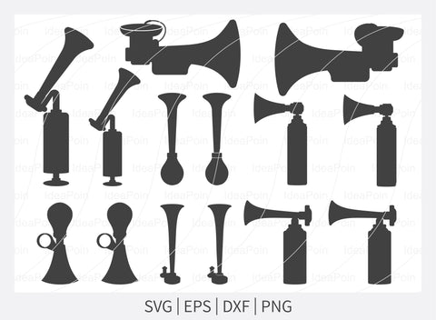 Horn Svg, Horns silhouette, Air Horn svg, Bicycle air horn, GAS Horn Svg, PRO Horn Speaker svg, Trumpet Horn svg, Trumpet Car Air Horn, Svg SVG Dinvect 
