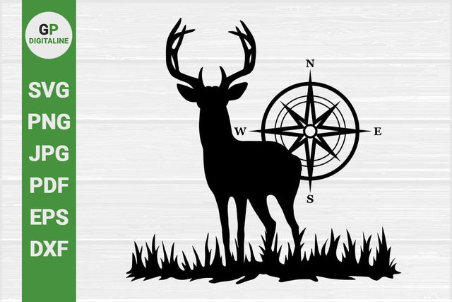 Horned Deer SVG, Compass SVG, Hunting SVG, Woodland Animal SVG, White-Tailed Deer, Antlers SVG, Nature SVG, Outdoor SVG SVG GPDigitaline 