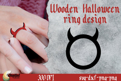 Horns ring laser cut. Halloween jack-o-lantern jewelry SVG Evgenyia Guschina 