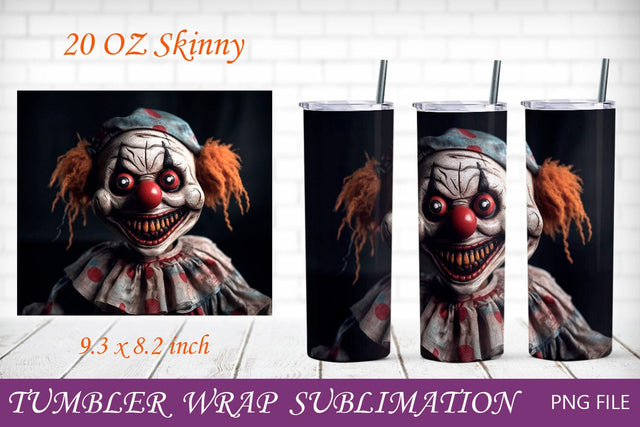 Horror 20 oz tumbler, Halloween scary clown tumbler wrap, Spooky png Sublimation AnastasiyaArtDesign 
