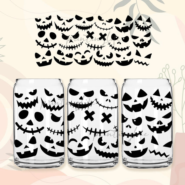 Horror Pumpkin Face Halloween Libbey 16 Oz Beer Can Glass Sublimation Design, 16oz Libbey Cup Png Sublimation PrintingLife 