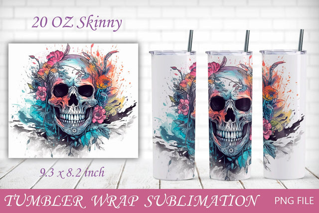 Horror skull tumbler wrap, Halloween 20 oz skinny wrap Sublimation AnastasiyaArtDesign 