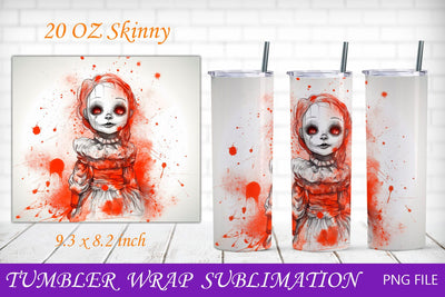 Horror tumbler, Halloween doll 20 oz skinny tumbler wrap Sublimation AnastasiyaArtDesign 