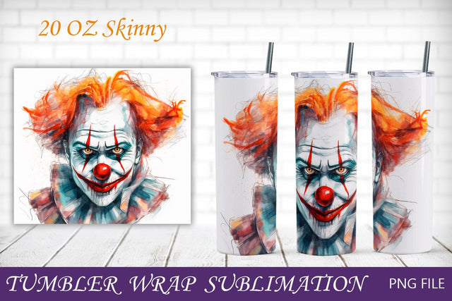 Horror tumbler wrap, Halloween 20 oz tumbler with scary clown png Sublimation AnastasiyaArtDesign 