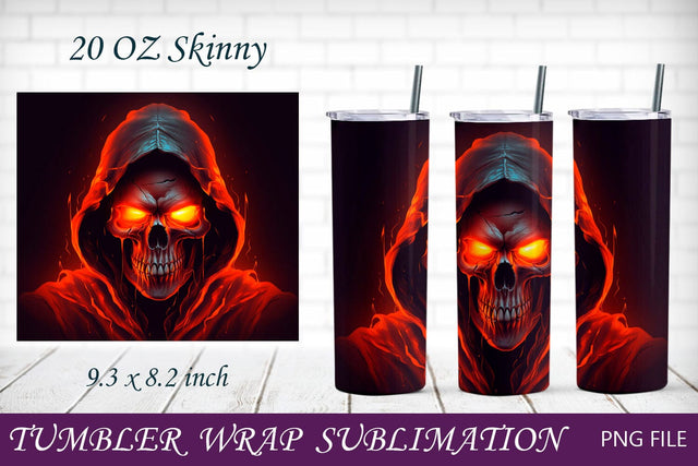 Horror tumbler wrap with grim reaper, 20 oz Halloween skull sublimation Sublimation AnastasiyaArtDesign 