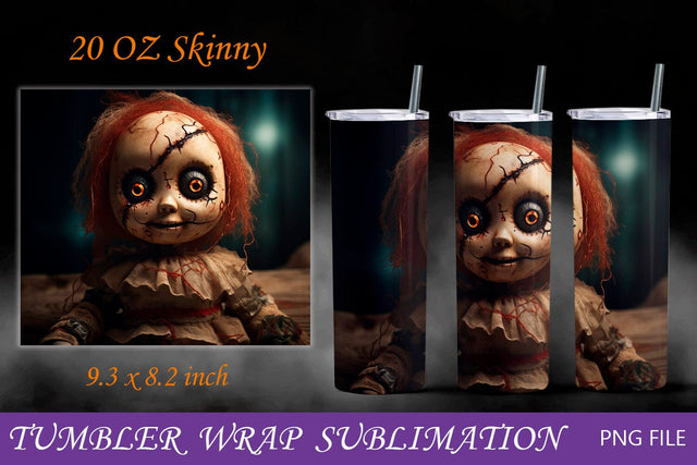 Horror tumbler wrap with scary doll, Halloween 20 oz tumbler wrap Sublimation AnastasiyaArtDesign 