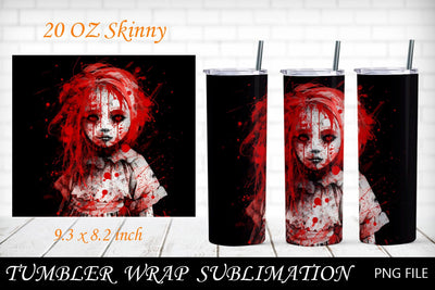 Horror tumbler wrap with scary doll, Halloween tumbler, Spooky png Sublimation AnastasiyaArtDesign 