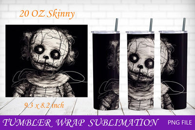 Horror tumbler wrap with voodoo doll, Halloween tumbler png Sublimation AnastasiyaArtDesign 