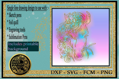 Horse 1 - Single line for Foil Quill | Digi Stamp | Incl Printable Background Sketch DESIGN DrawnTogether with love 