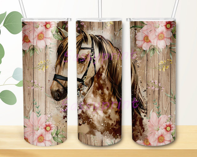 Horse 20oz Skinny Tumbler, Horse Floral Tumbler Design, Wood Tumbler Wrap, Animal Tumbler Png, Horse Lover Gift, Instant Download Sublimation sassyprint 