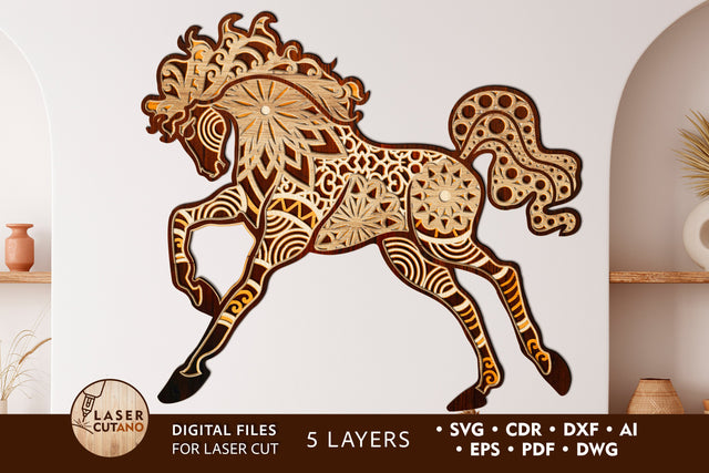 HORSE 3D Multilayer Laser Cut Files, Mandala, SVG, 3D Designs SVG LaserCutano 