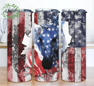 Horse American Patriot 20oz Skinny Tumbler Png, Independence Day Patriot Png, American Flag Horse Tumbler, 4th Of July US Flag Png, Veteran Tumbler Sublimation AdriOP 