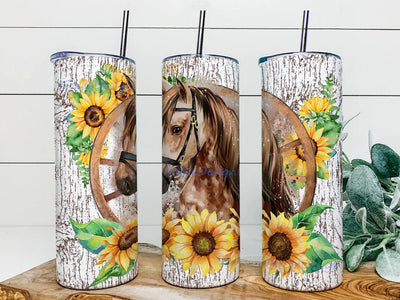 Horse and sunflower tumbler PNG, Sunflower Tumbler Sublimation Design, Horse 20oz Skinny Tumbler sublimation designs downloads Sublimation iStyleDesign 