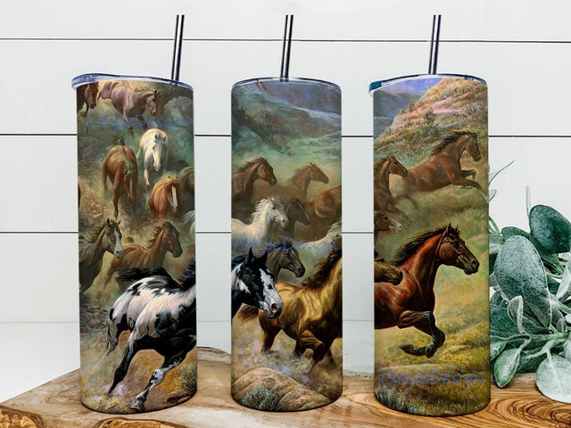 Horse Art 20 oz Skinny Tumbler Straight and Warped Design Digital Download PNG Sublimation iStyleDesign 