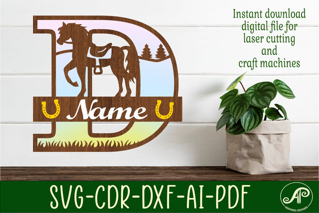 Horse Capital Monogram Letter D SVG File SVG APInspireddesigns 