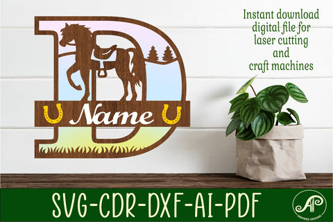 Horse Capital Monogram Letter D SVG File SVG APInspireddesigns 