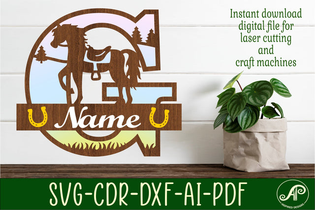 Horse Capital Monogram Letter G SVG File SVG APInspireddesigns 