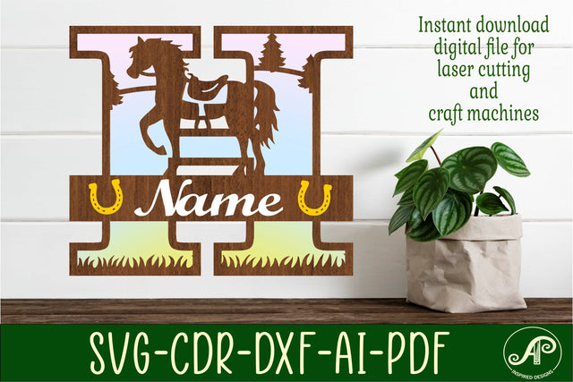 Horse Capital Monogram Letter H SVG File SVG APInspireddesigns 