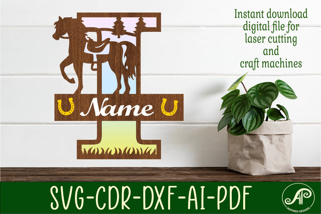 Horse Capital Monogram Letter I SVG File SVG APInspireddesigns 