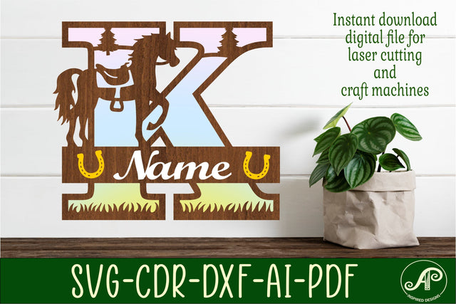 Horse Capital Monogram Letter K SVG File SVG APInspireddesigns 