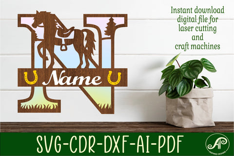 Horse Capital Monogram Letter N SVG File SVG APInspireddesigns 