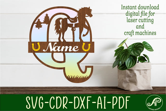 Horse Capital Monogram Letter Q SVG File SVG APInspireddesigns 
