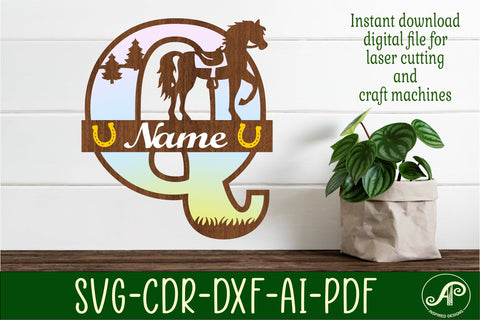 Horse Capital Monogram Letter Q SVG File SVG APInspireddesigns 
