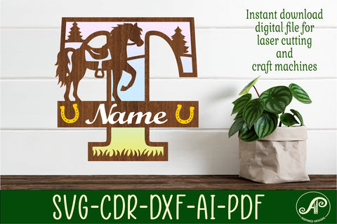 Horse Capital Monogram Letter T SVG File SVG APInspireddesigns 