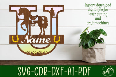 Horse Capital Monogram Letter U SVG File SVG APInspireddesigns 