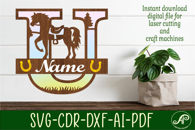 Horse Capital Monogram Letter U SVG File SVG APInspireddesigns 