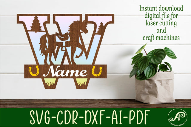 Horse Capital Monogram Letter W SVG File SVG APInspireddesigns 