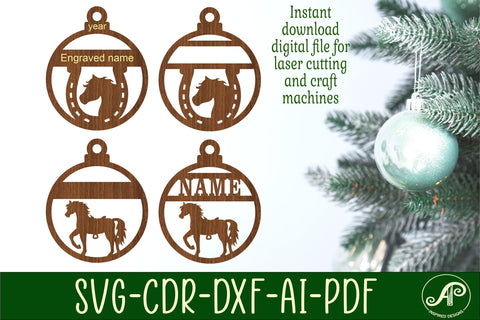 Horse Christmas Ornaments, 2 designs SVG laser cut SVG APInspireddesigns 