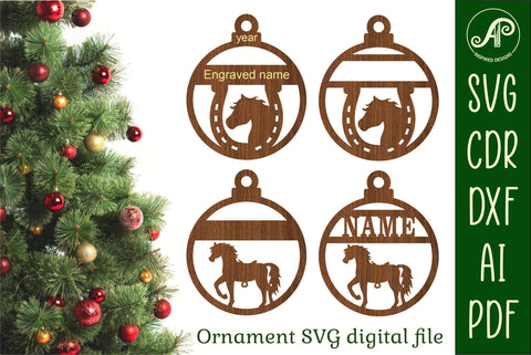 Horse Christmas Ornaments, 2 designs SVG laser cut SVG APInspireddesigns 