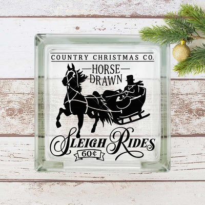 Horse drawn Sleigh Rides - Christmas SVG for glass block or square wood sign SVG Chameleon Cuttables 