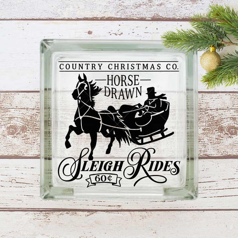 Horse drawn Sleigh Rides - Christmas SVG for glass block or square wood sign SVG Chameleon Cuttables 
