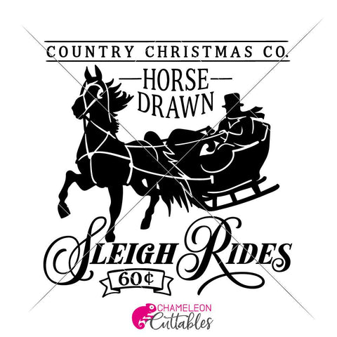 Horse drawn Sleigh Rides - Christmas SVG for glass block or square wood sign SVG Chameleon Cuttables 