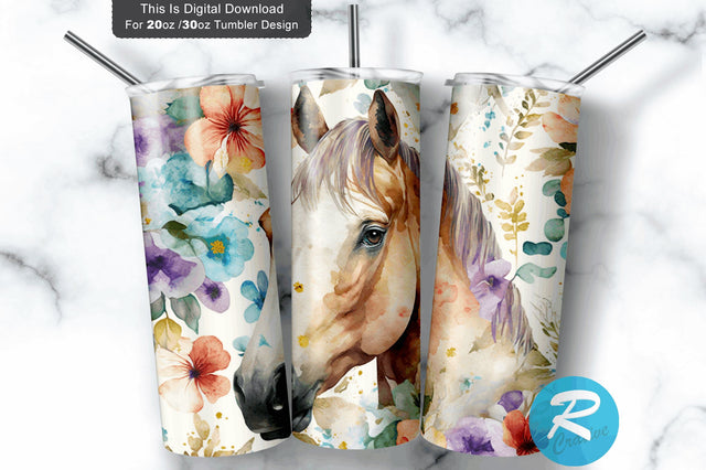 Horse Floral Seamless 20 oz / 30 oz Tumbler PNG Sublimation Regulrcrative 