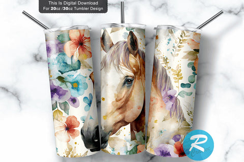 Horse Floral Seamless 20 oz / 30 oz Tumbler PNG Sublimation Regulrcrative 