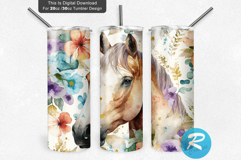 Horse Floral Seamless 20 oz / 30 oz Tumbler PNG Sublimation Regulrcrative 