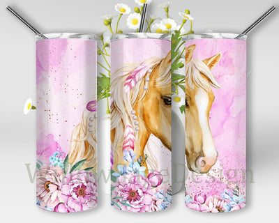 Horse Flower 20oz Skinny Tumbler Png, Pink Horse Tumbler, Country Western Horse Tumbler Png, Horse Lovers Gift, Commercial Use Tumbler Designs Sublimation WillowSageDesign 