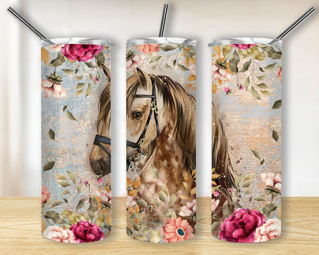 Horse Flower Png, Horse Tumbler Design, 20 oz Skinny Tumbler Wrap Horse Tumbler Png Sublimation BouDesign 