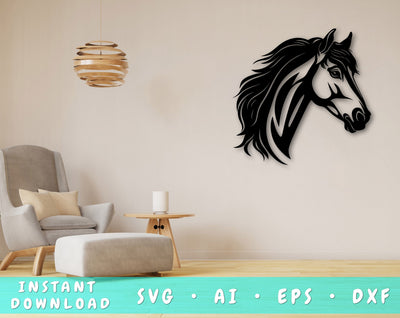 Horse Laser SVG Cut File, Horse Glowforge File, Horse Head DXF, Horse Wall Art SVG SVG HappyDesignStudio 