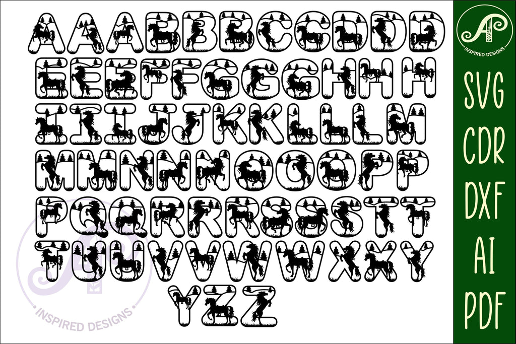 Horse letters alphabet set. 93 layered letters. - So Fontsy