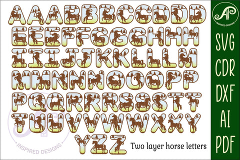 Horse letters alphabet set. 93 layered letters. SVG APInspireddesigns 